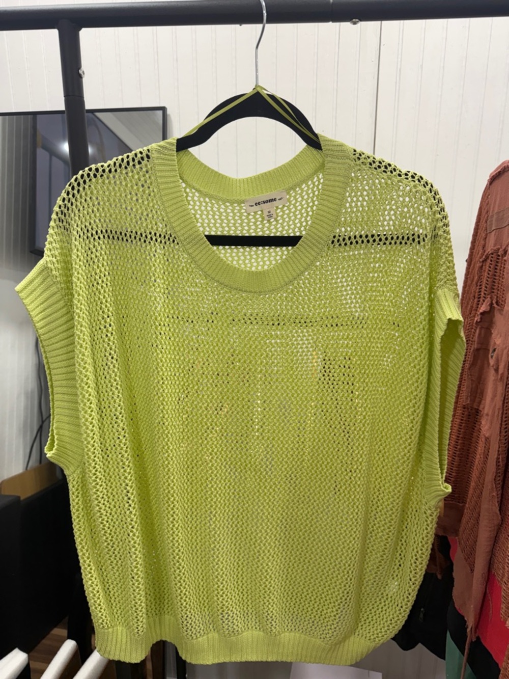 NWOT ee:some Neon Lime Open-Knit Tee medium